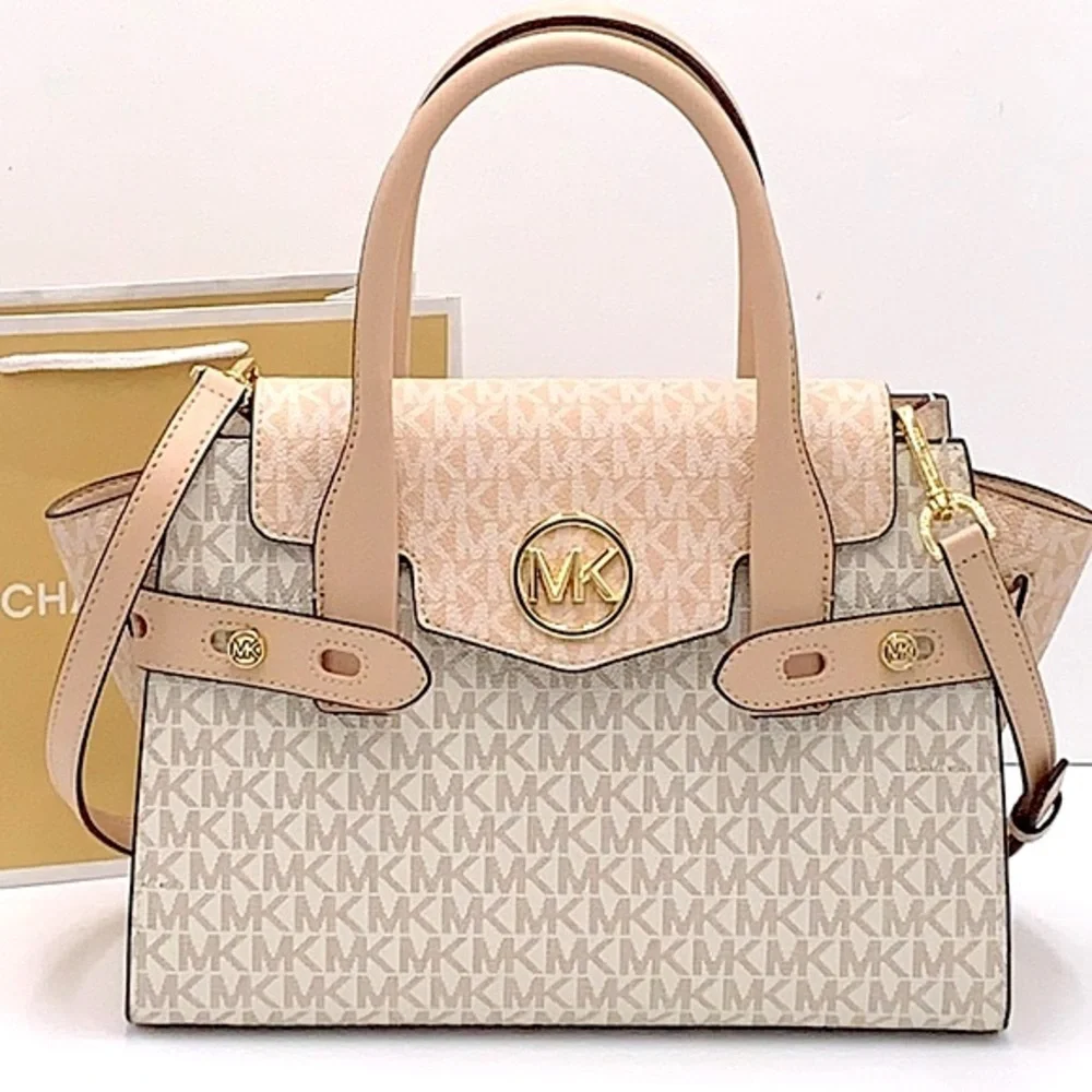 MICHAEL KORS Carmen Medium Color-Block Logo Satchel color Buff Multi